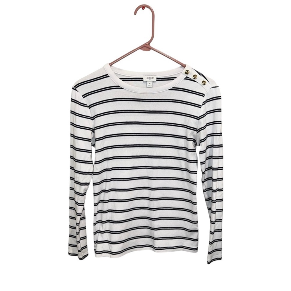Women’s J.Crew Navy and White Striped Long Sleeve Top Size Small.
